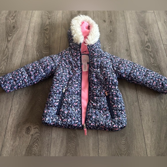 Carter's girls Navy Floral Jacket with Pink Fleece - Picture 2 of 4